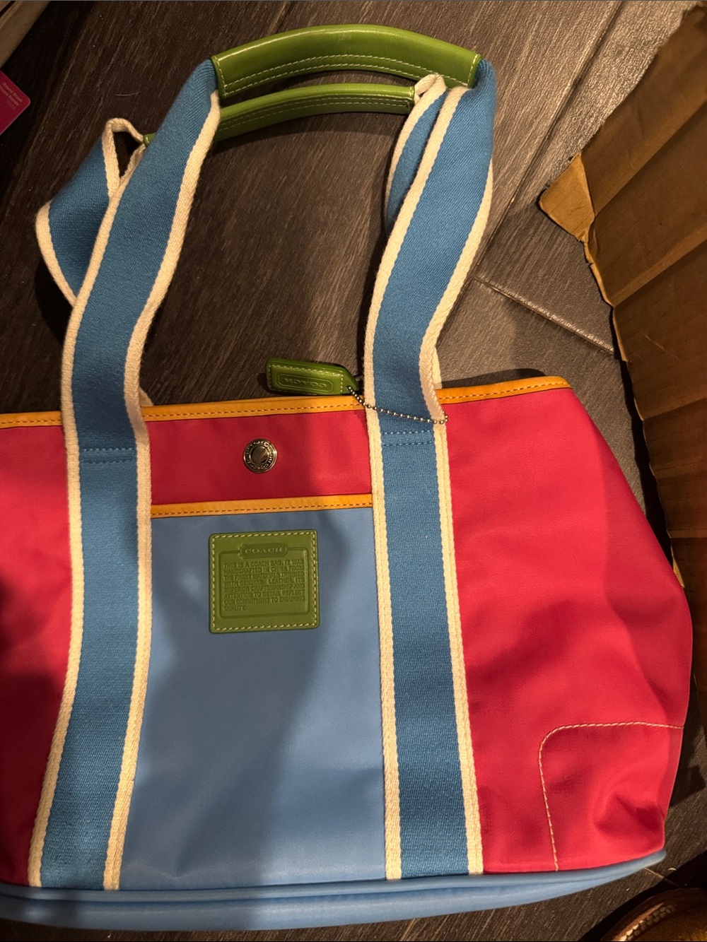 Y2K Coach Hampton Weekend Nylon Tote Bag Purse Blue Green Pink IR5656